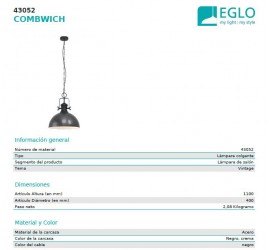 Lámpara colgante con cadena 40cms de diametro COMBWICH 1xE27/60W/230V